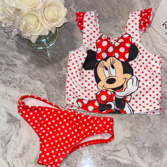 Disney Red Polka Dot Minnie Mouse Swimsuit Set - Picture 1 of 5